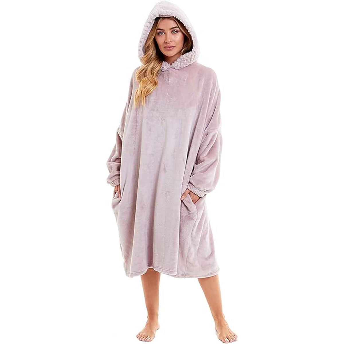 SaneShoppe - Women's Oversized Plush Hooded Poncho Blanket Cozy Fleece Hoodie with Fur Hood Ideal for Lounging Camping Outdoor Warmth by Daisy Dreamer