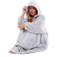 SaneShoppe - Women's Oversized Plush Hooded Poncho Blanket Cozy Fleece Hoodie with Fur Hood Ideal for Lounging Camping Outdoor Warmth by Daisy Dreamer