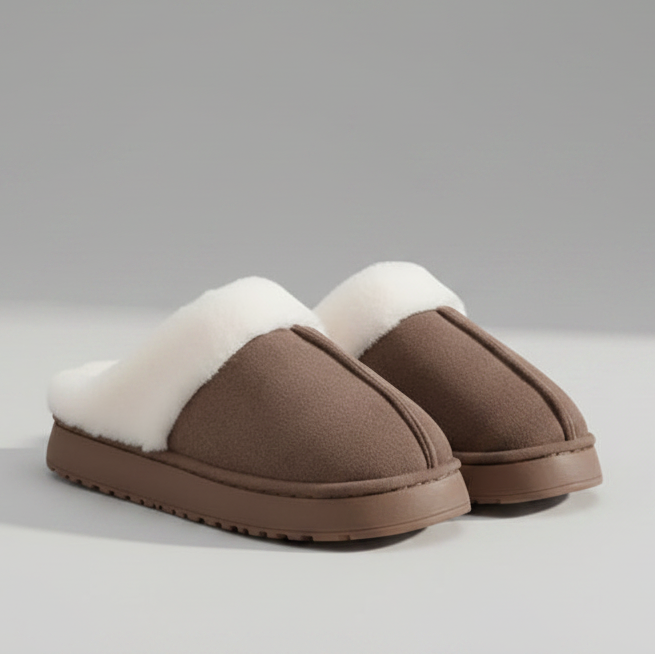 SaneShoppe-Thick Sole Plush Slippers with Fur Collar, Winter Outdoor Non-Slip Flip Flops