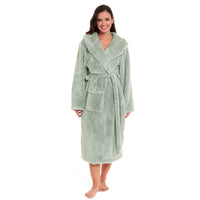 SaneShoppe - Women's Sage Green Snuggle Fleece Touch Hooded Robe Luxurious Soft Loungewear Cosy Durable Dressing Gown UK Sizes 8 - 22 by Daisy Dreamer