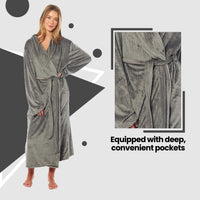 SaneShoppe - Women's Stripe Jacquard Soft Warm Long Dressing Gown with Belt and Pockets Cosy Shawl Collar Loungewear Robe By Daisy Dreamer