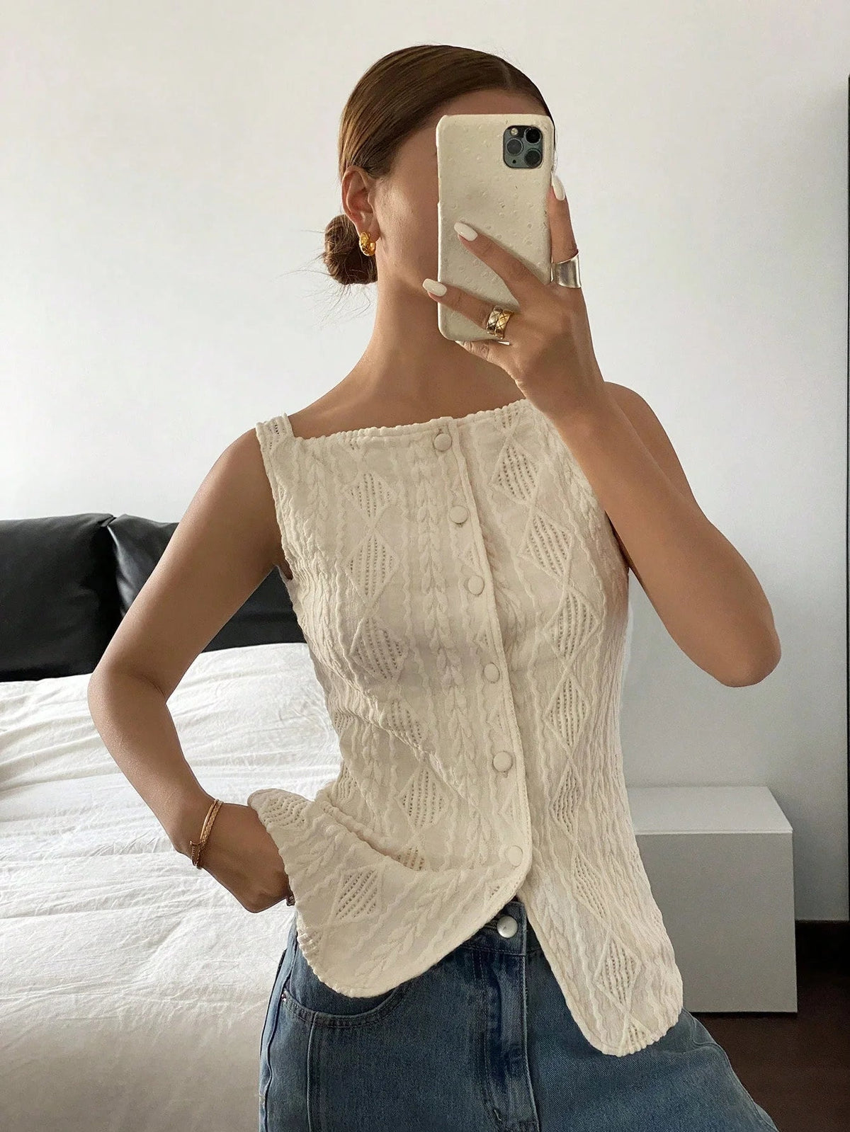 SaneShoppe-Geometric Texture Women's Summer Sleeveless Shirt