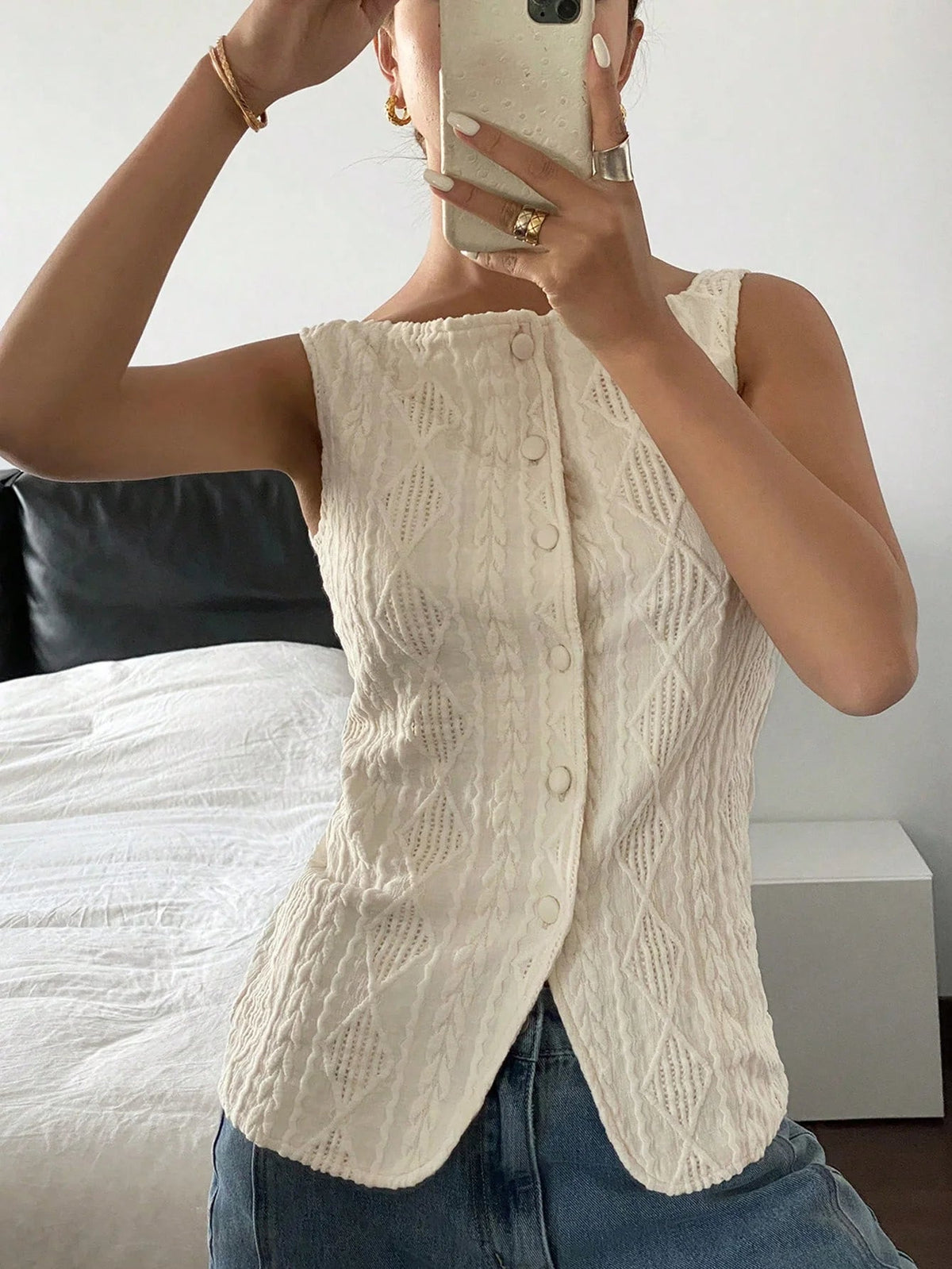 SaneShoppe-Geometric Texture Women's Summer Sleeveless Shirt