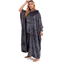 SaneShoppe - Women's Super Soft Oversized Hooded Poncho Blanket Navy Charcoal Flannel Fleece Cozy Loungewear Nightwear Warm Hoodie One Size Fits Most Adults by Daisy Dreamer