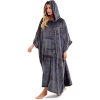 SaneShoppe - Women's Super Soft Oversized Hooded Poncho Blanket Navy Charcoal Flannel Fleece Cozy Loungewear Nightwear Warm Hoodie One Size Fits Most Adults by Daisy Dreamer