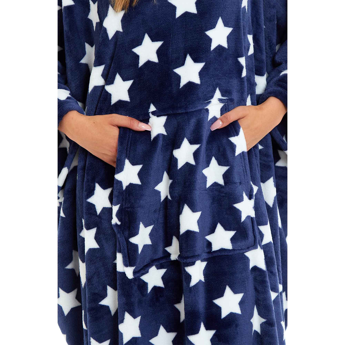 SaneShoppe - Women's Super Soft Oversized Hooded Poncho Blanket with Stars & Polka Dot Design for Indoor & Outdoor Use by Daisy Dreamer