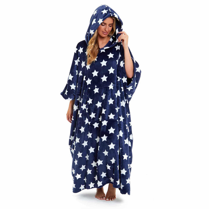 SaneShoppe - Women's Super Soft Oversized Hooded Poncho Blanket with Stars & Polka Dot Design for Indoor & Outdoor Use by Daisy Dreamer