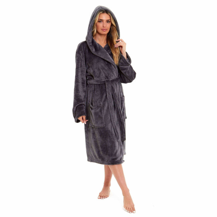 SaneShoppe - Women's Super Soft Plush Fleece Hooded Bathrobe Fluffy Velvet Loungewear Long Sleeve Cosy Winter Dressing Gown Spa Essential by Daisy Dreamer