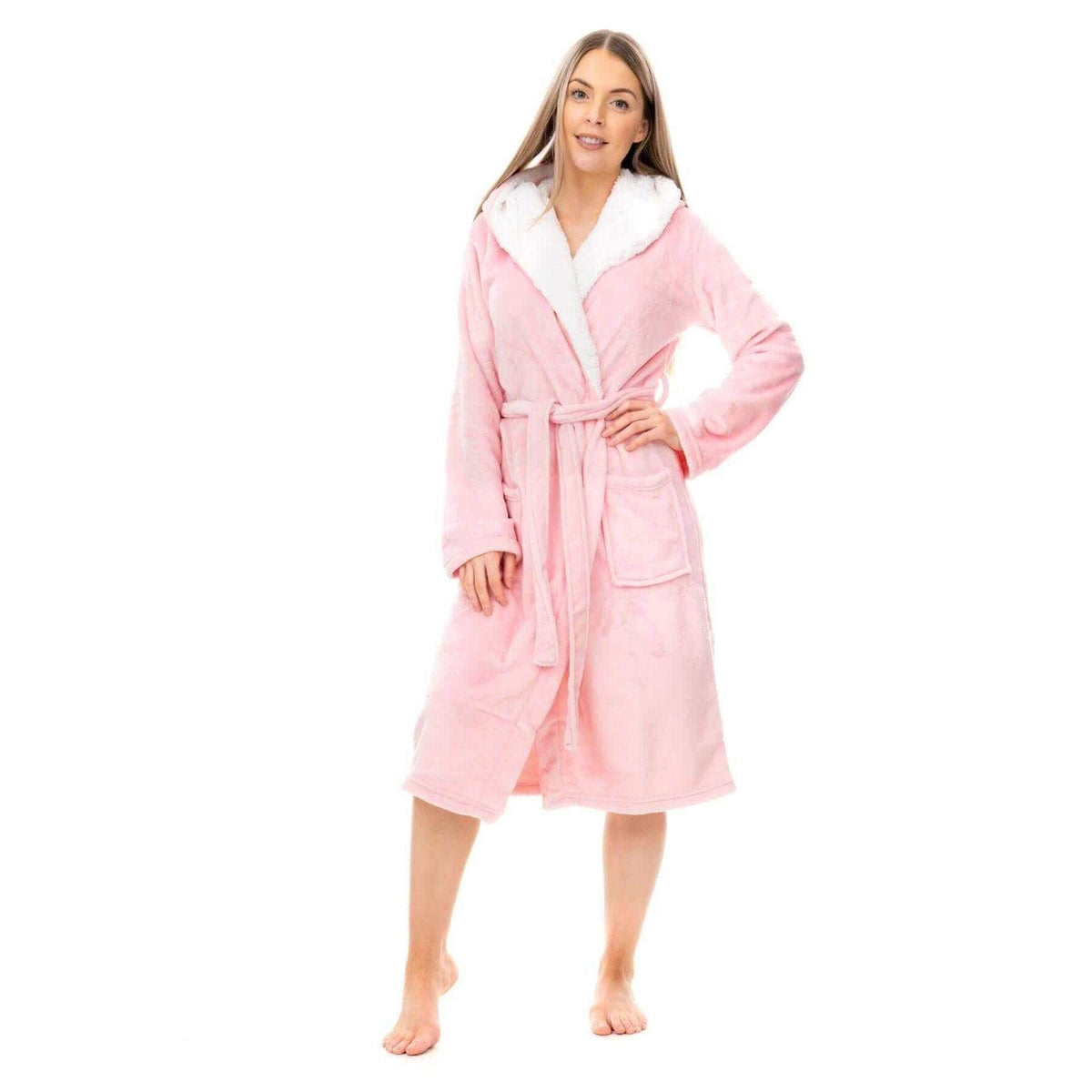 SaneShoppe - Women's Super Soft Plush Fleece Hooded Bathrobe Fluffy Velvet Loungewear Long Sleeve Cosy Winter Dressing Gown Spa Essential by Daisy Dreamer