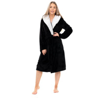 SaneShoppe - Women's Super Soft Plush Fleece Hooded Bathrobe Fluffy Velvet Loungewear Long Sleeve Cosy Winter Dressing Gown Spa Essential by Daisy Dreamer