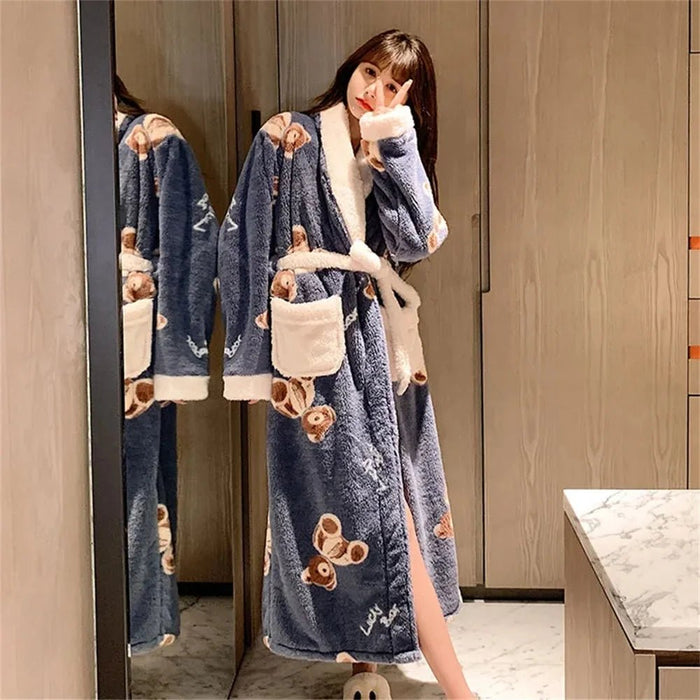 SaneShoppe-Women's Plush Velvet Bathrobe for Fall and Winter, Long or Extra-Long