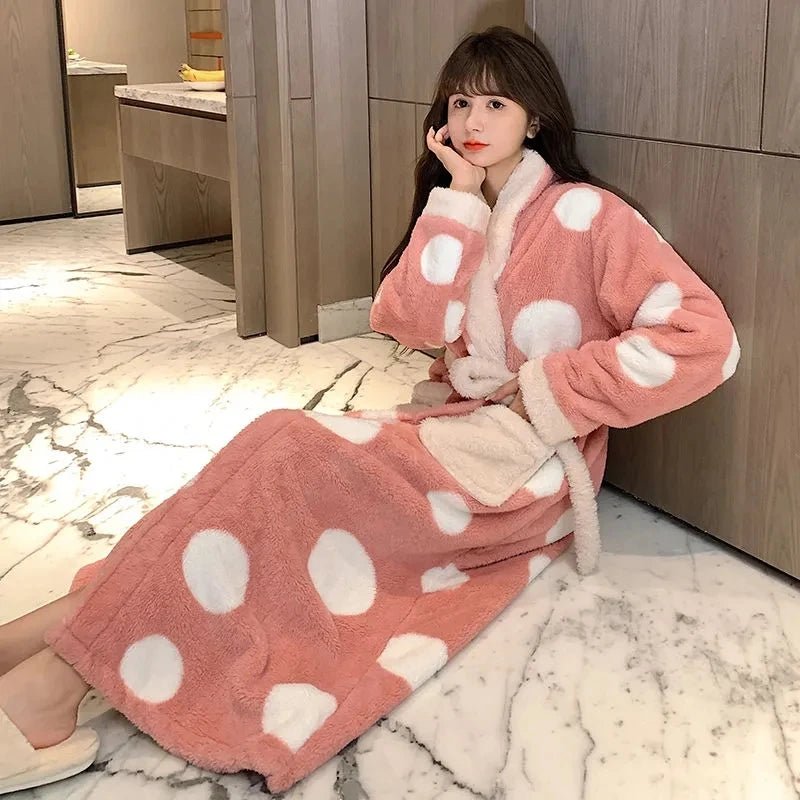 SaneShoppe-Women's Plush Velvet Bathrobe for Fall and Winter, Long or Extra-Long