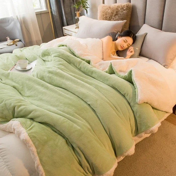 SaneShoppe - Wool Throw Blanket Keep Warm Winter Bed Blankets Double Sided Queen Duvet Cover Camping Double Bed Cover Bedspread On The Bed
