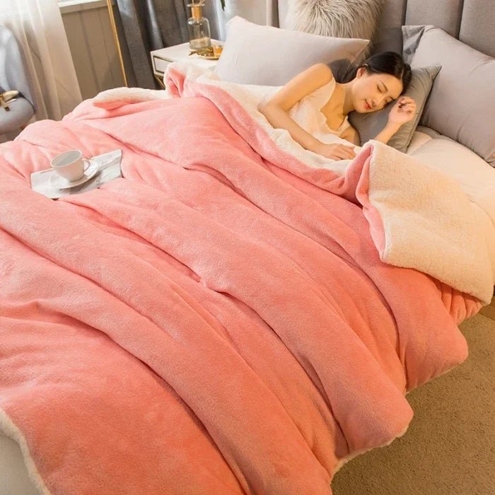 SaneShoppe - Wool Throw Blanket Keep Warm Winter Bed Blankets Double Sided Queen Duvet Cover Camping Double Bed Cover Bedspread On The Bed