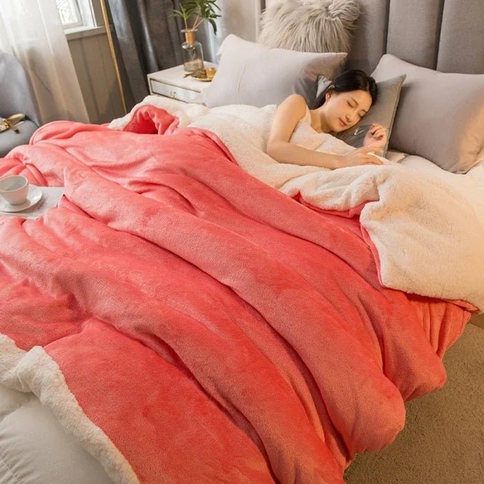 SaneShoppe - Wool Throw Blanket Keep Warm Winter Bed Blankets Double Sided Queen Duvet Cover Camping Double Bed Cover Bedspread On The Bed