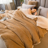 SaneShoppe - Wool Throw Blanket Keep Warm Winter Bed Blankets Double Sided Queen Duvet Cover Camping Double Bed Cover Bedspread On The Bed
