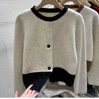 SaneShoppe-Xiaoxiangfeng Women's Contrast Sweater Jacket for Cozy Style in Autumn Winter Spring