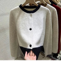 SaneShoppe-Xiaoxiangfeng Women's Contrast Sweater Jacket for Cozy Style in Autumn Winter Spring