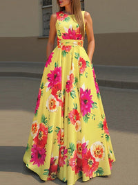 SaneShoppe - ZANZEA Women Floral Printed Bohemian Sundress 2026 Summer Tank Dress Fashion Sleeveless Waisted Robe Casual Party Maxi Dresses