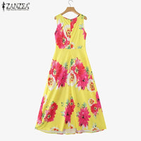 SaneShoppe - ZANZEA Women Floral Printed Bohemian Sundress 2026 Summer Tank Dress Fashion Sleeveless Waisted Robe Casual Party Maxi Dresses