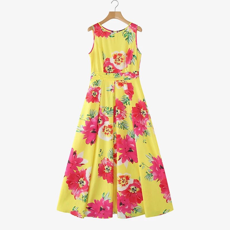 SaneShoppe - ZANZEA Women Floral Printed Bohemian Sundress 2026 Summer Tank Dress Fashion Sleeveless Waisted Robe Casual Party Maxi Dresses