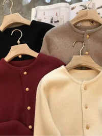 SaneShoppe 2024 Crew neck 100 pure cashmere cardigan small fragrant coat women's spring and autumn loose wool knit sweater