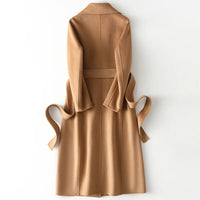 SaneShoppe - 2025 Autumn 100% Wool Coats With Belt Fashion Open Stitch Elegant Woolen Cashmere Coat Veste Femme Tops