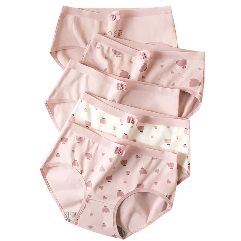 SaneShoppe - 5 - Pack Women's Cotton Panties: Breathable, Cute Print, Soft Low Waist Briefs.