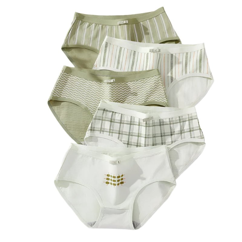SaneShoppe - 5 - Pack Women's Cotton Panties: Breathable, Cute Print, Soft Low Waist Briefs.