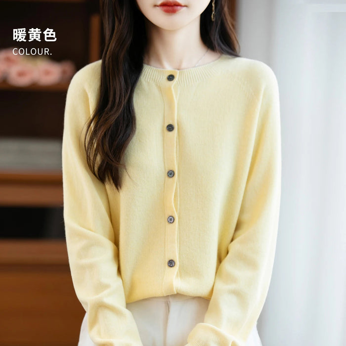 SaneShoppe-Cozy Merino Wool Knit Cardigan - Elegant Winter Sweater for Women