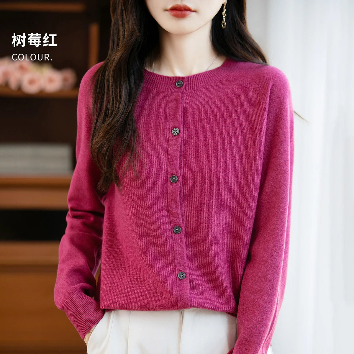 SaneShoppe-Cozy Merino Wool Knit Cardigan - Elegant Winter Sweater for Women