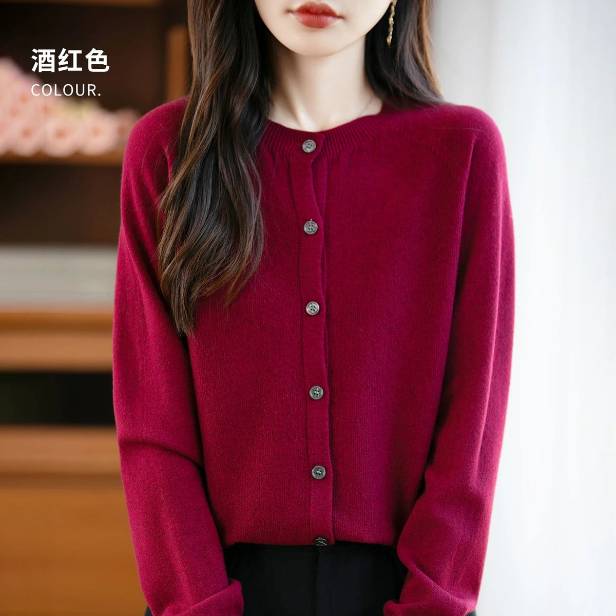 SaneShoppe-Cozy Merino Wool Knit Cardigan - Elegant Winter Sweater for Women