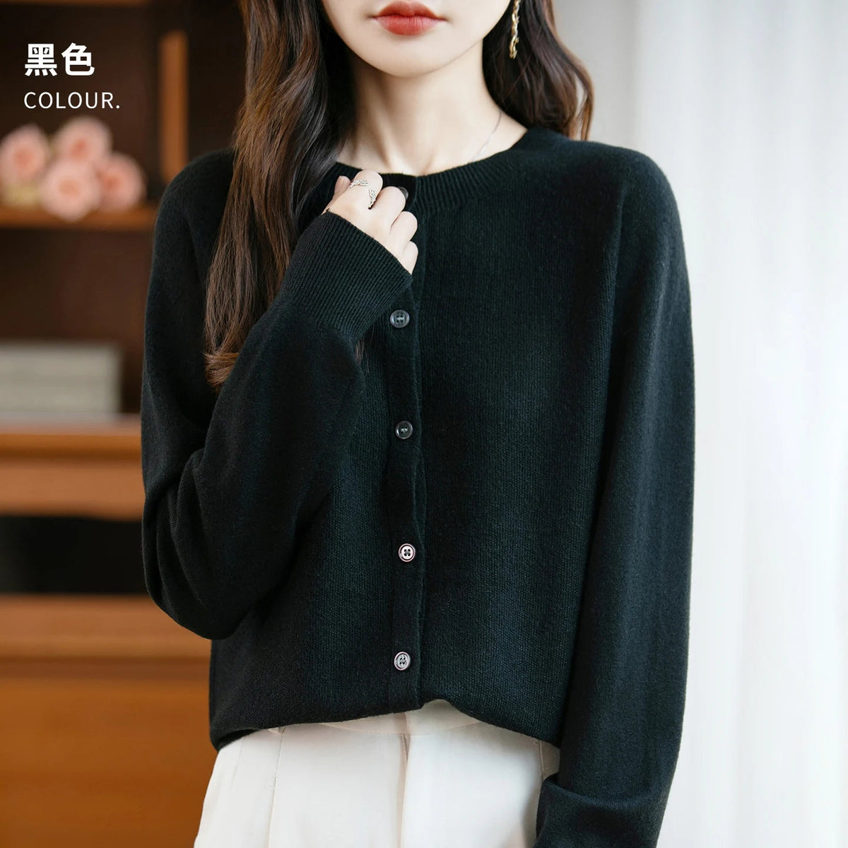 SaneShoppe-Cozy Merino Wool Knit Cardigan - Elegant Winter Sweater for Women