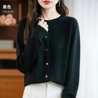 SaneShoppe-Cozy Merino Wool Knit Cardigan - Elegant Winter Sweater for Women