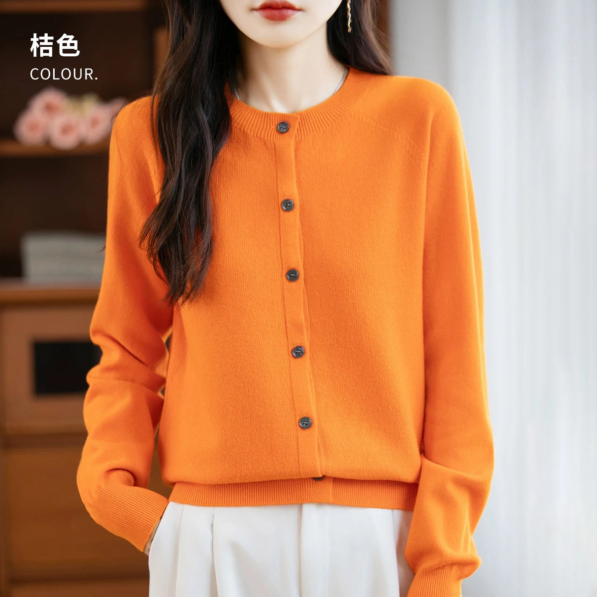 SaneShoppe-Cozy Merino Wool Knit Cardigan - Elegant Winter Sweater for Women