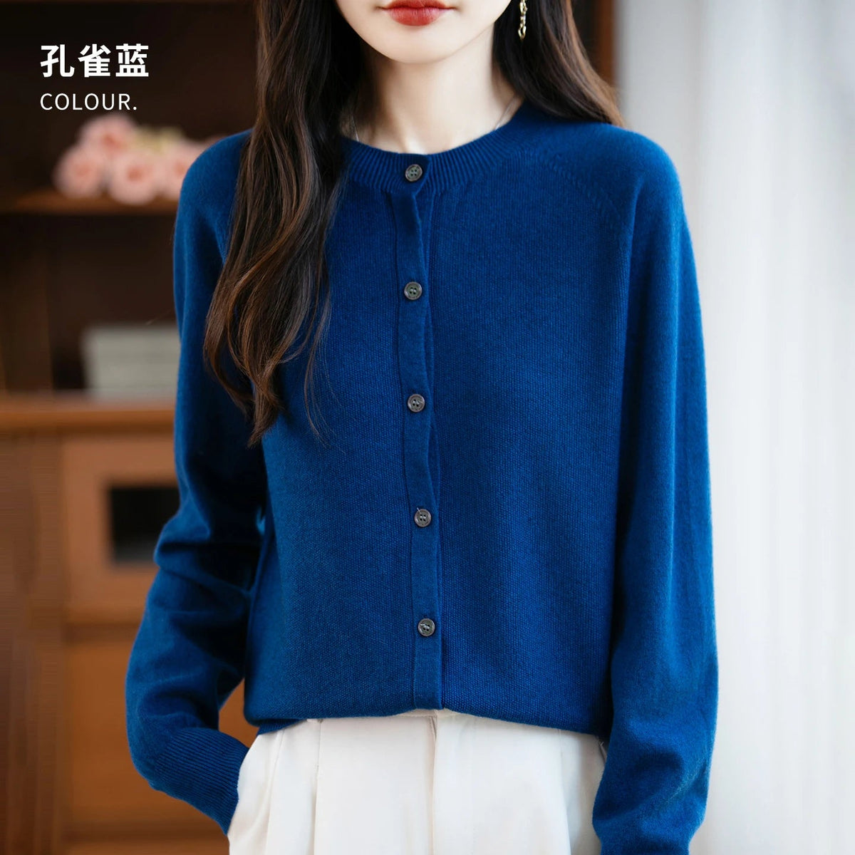 SaneShoppe-Cozy Merino Wool Knit Cardigan - Elegant Winter Sweater for Women