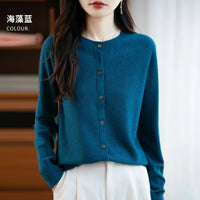 SaneShoppe-Cozy Merino Wool Knit Cardigan - Elegant Winter Sweater for Women