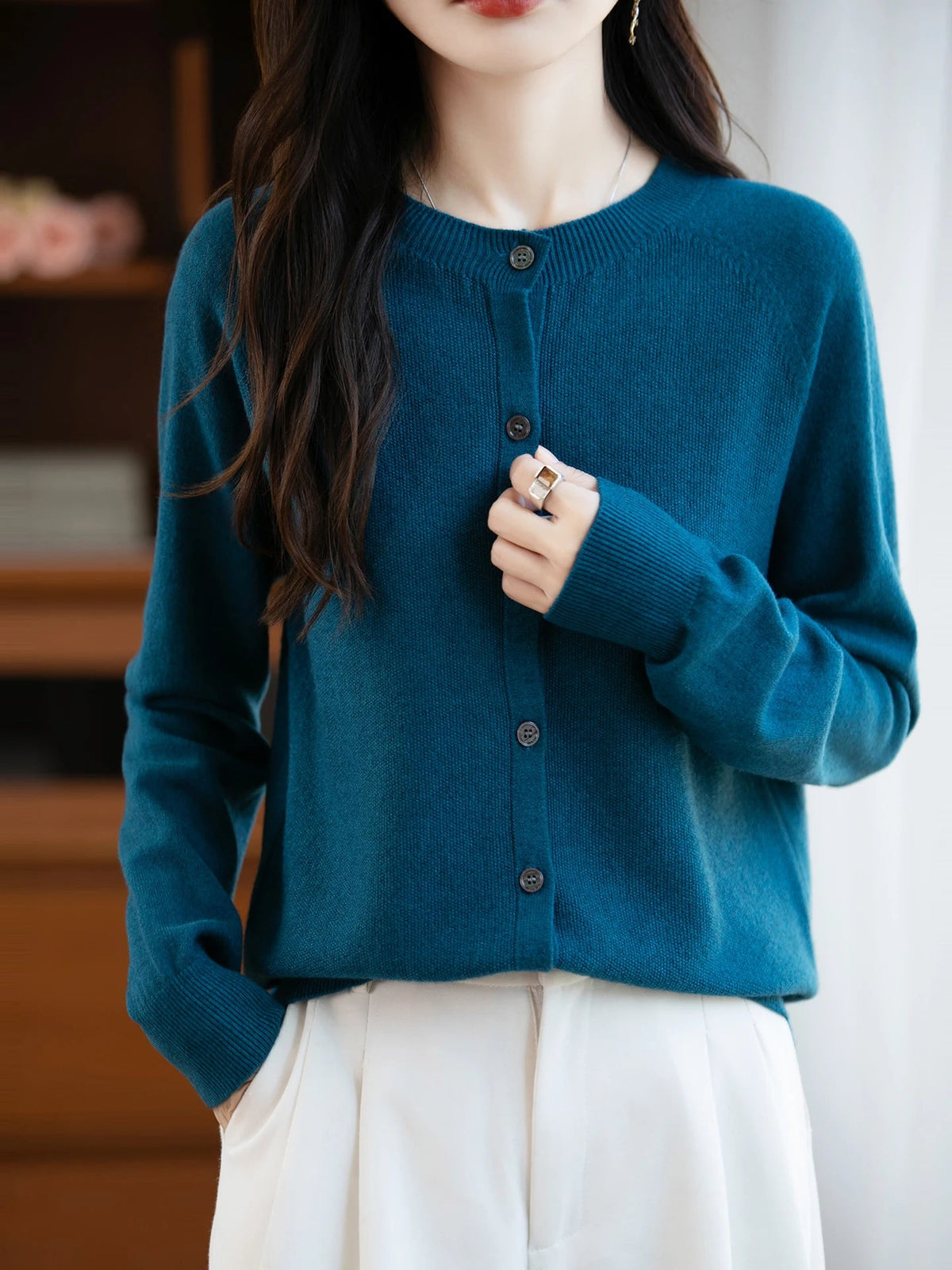 SaneShoppe-Cozy Merino Wool Knit Cardigan - Elegant Winter Sweater for Women