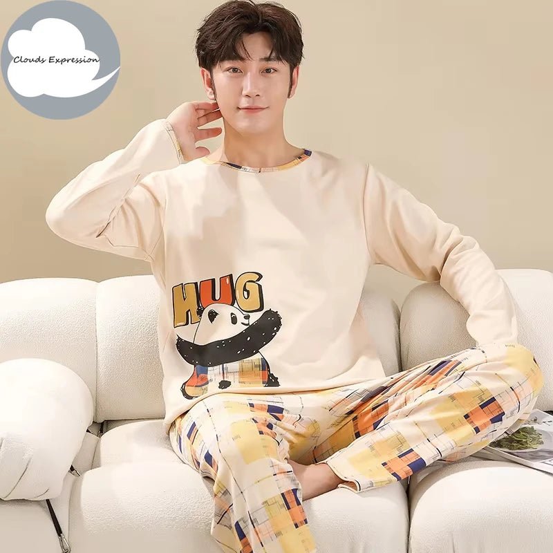 SaneShoppe Clouds Expression Men's Striped Cotton Pajama Set 4XL 5XL