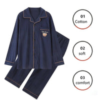 SaneShoppe - Cotton Men Pajamas Set Long - Sleeved Plus Size Plaid Sleepwear 2PCS/Set