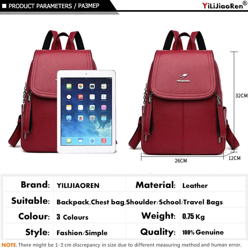 SaneShoppe - Fashion Zipper Backpack for Women Large Capacity Leather Shoulder Bag for Girls School Bag for Teenage Girls