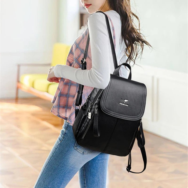 SaneShoppe Fashion Zipper Backpack for Women Large Capacity Leather Shoulder Bag for Girls School Bag for Teenage Girls