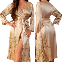 SaneShoppe - Female Four - Piece Set Loungewear: Sexy Print Cherry Satin Bathrobe Nightgown.