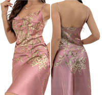 SaneShoppe - Female Four - Piece Set Loungewear: Sexy Print Cherry Satin Bathrobe Nightgown.