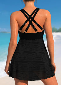 SaneShoppe - Glittery Beam Triangle Tankini Swimsuit with Matching Shorts