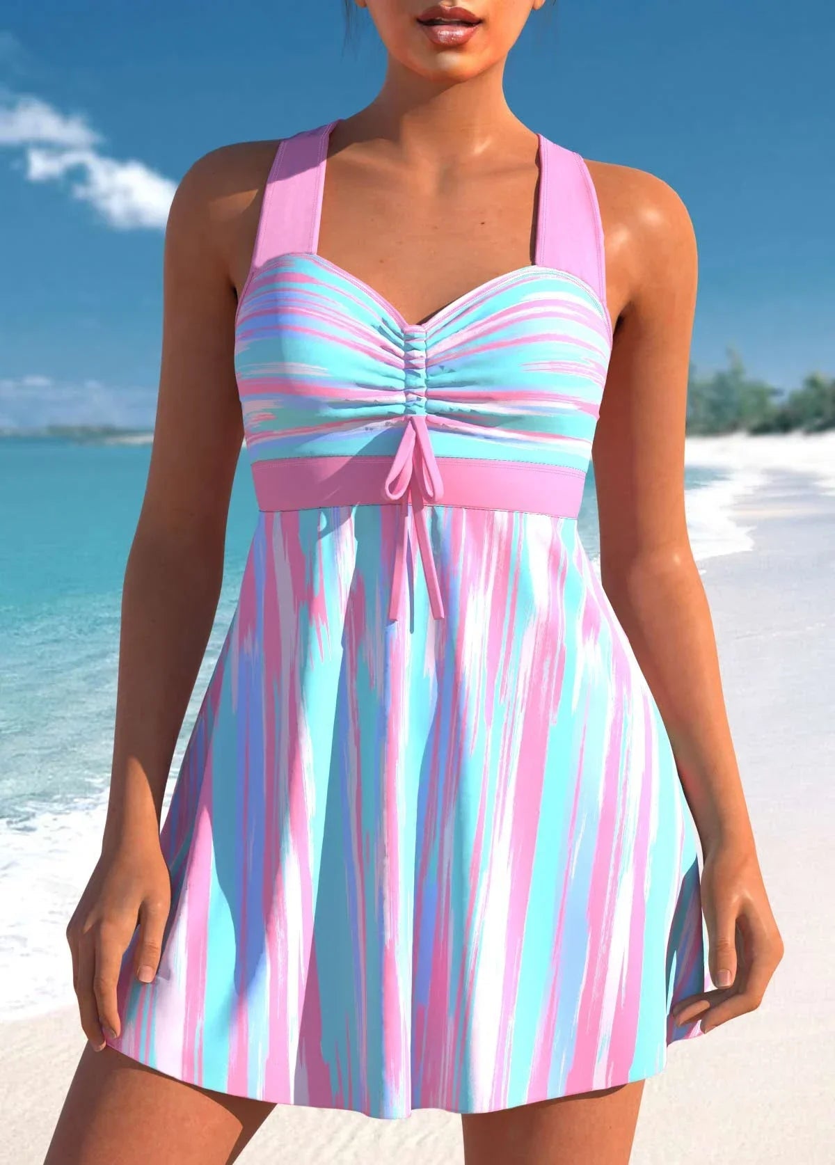 SaneShoppe - Glittery Beam Triangle Tankini Swimsuit with Matching Shorts