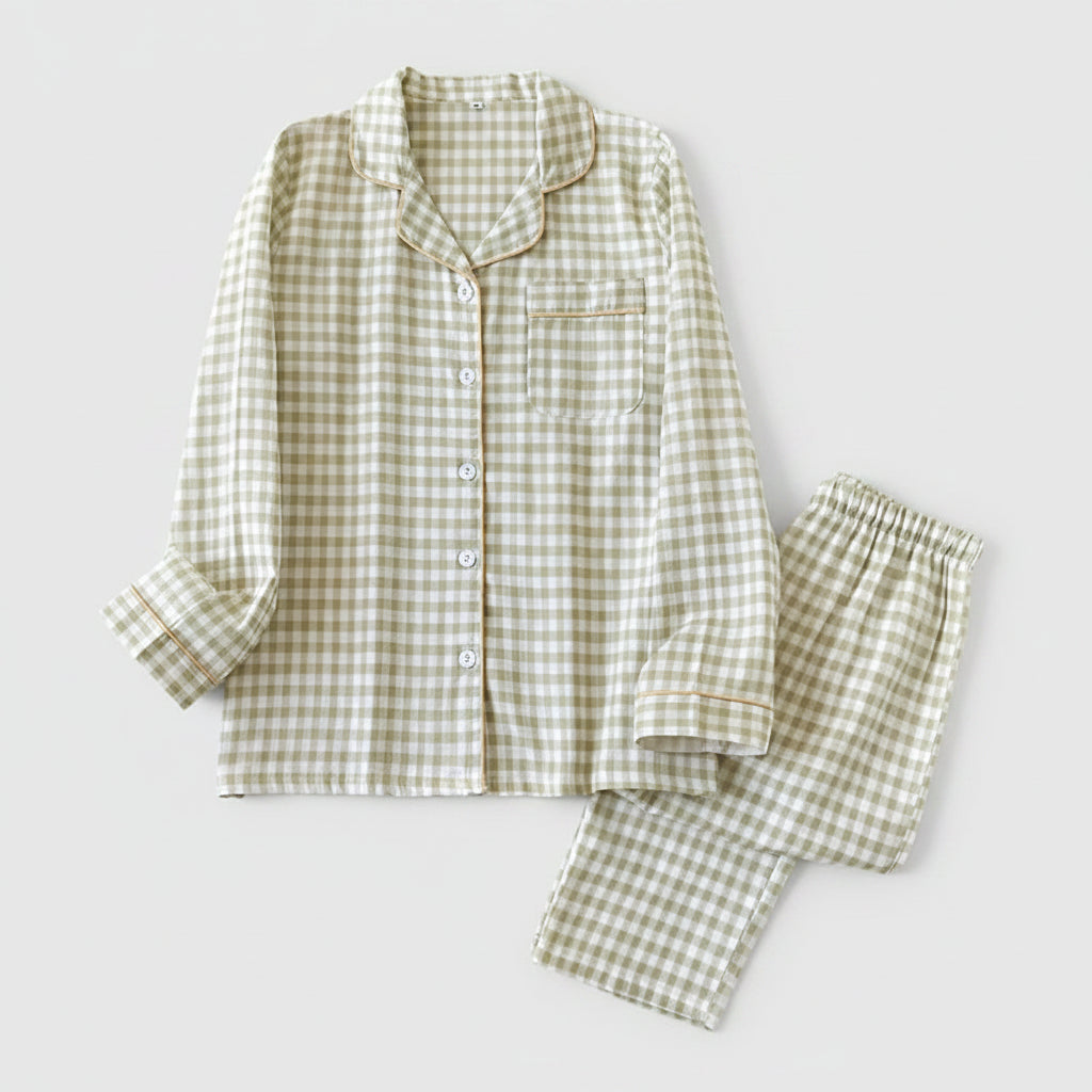 SaneShoppe - Japanese Plaid Cotton Pajama Set for Couples - Spring/Summer