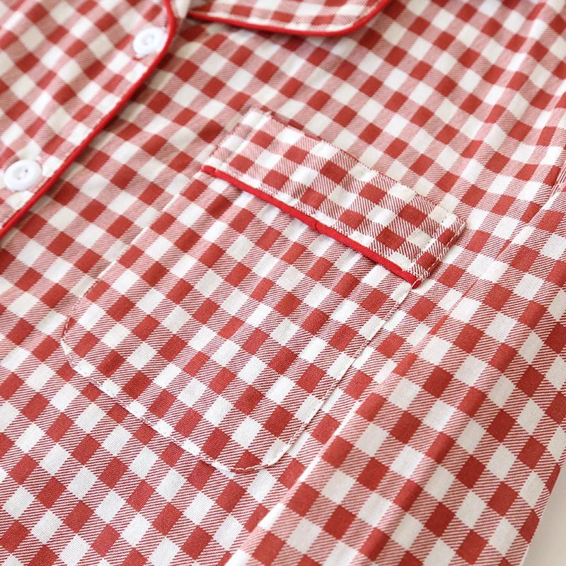 SaneShoppe Japanese Plaid Cotton Pajama Set for Couples - Spring/Summer Japanese Plaid Cotton Pajama Set for Couples - Spring/Summer