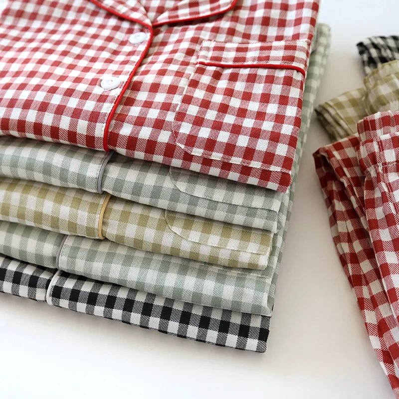 SaneShoppe - Japanese Plaid Cotton Pajama Set for Couples - Spring/Summer