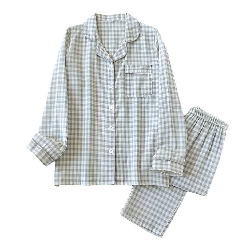 SaneShoppe - Japanese Plaid Cotton Pajama Set for Couples - Spring/Summer